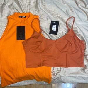 Orange crop cami. Orange high neck top.